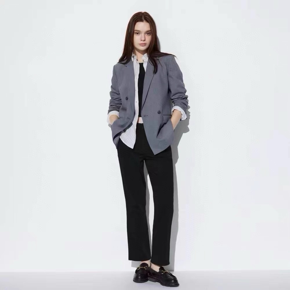 Straight leg wide fit high waisted Pants trousers button front pockets